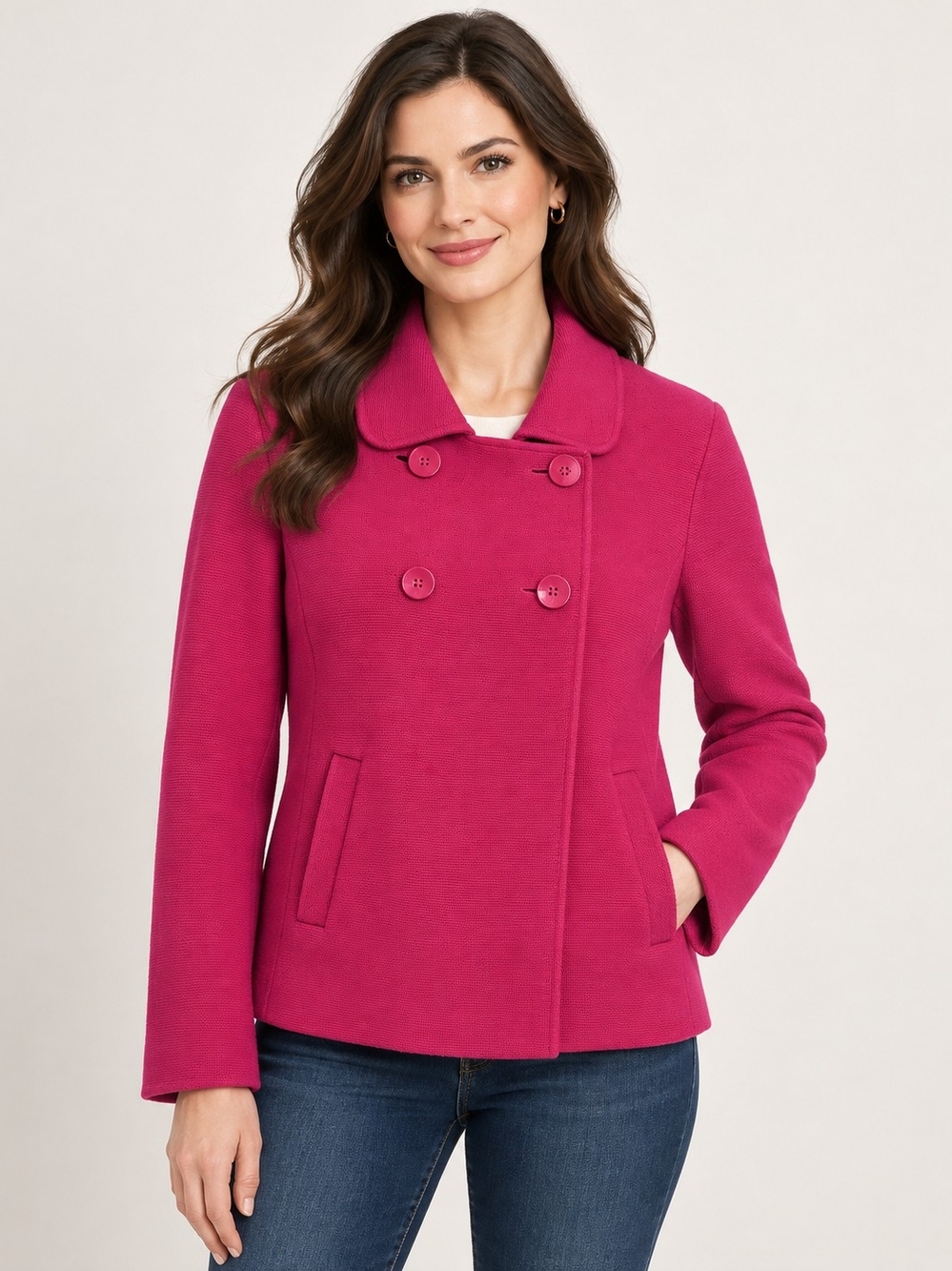 Talbots 100% Merino Wool Pink Double Breasted Jacket Size S Flaws — See Photos